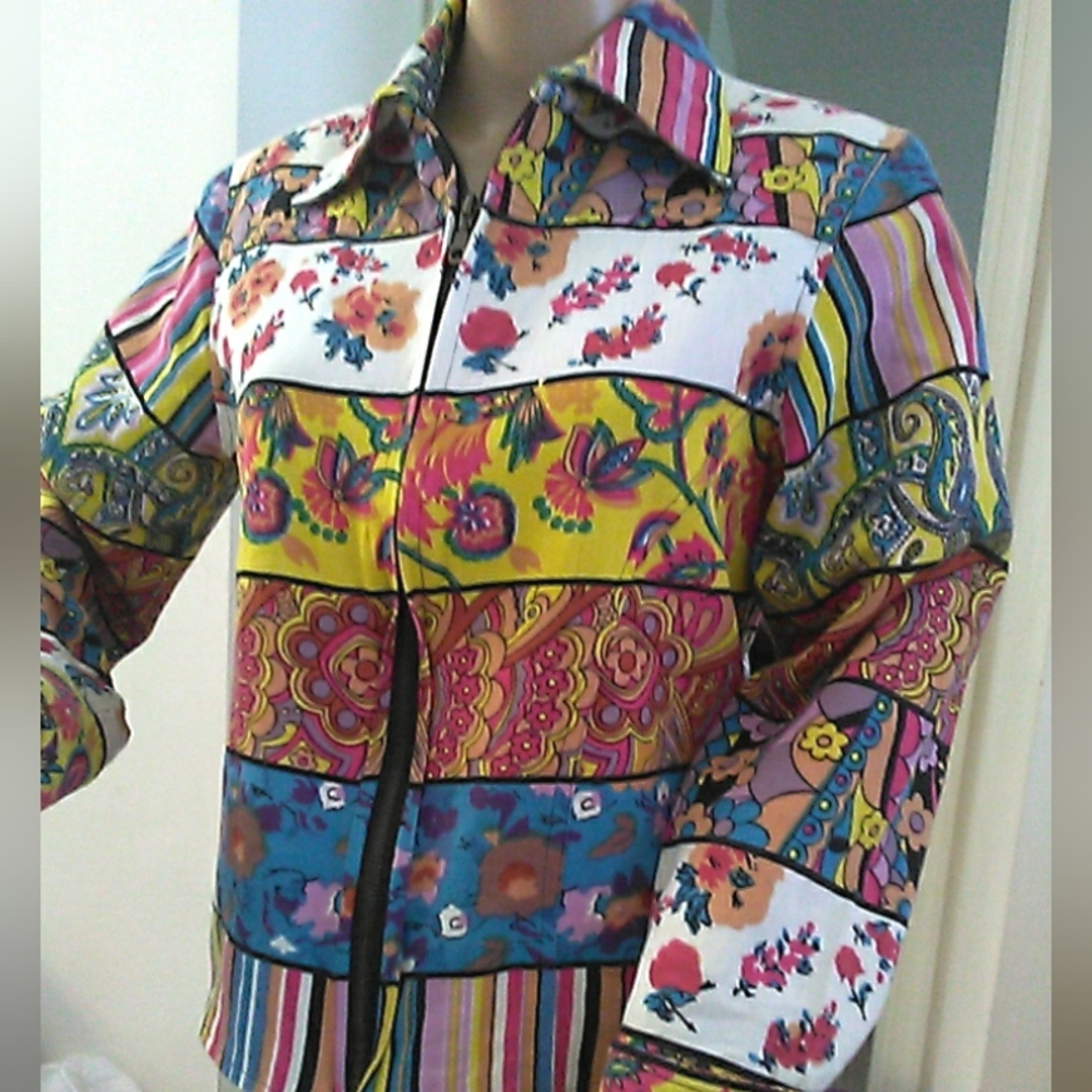 Esare Floral Patchwork/ Patterns Button Zip Up To… - image 6